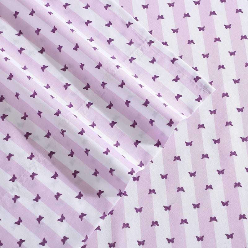Betsey Johnson - Twin Sheet Set  Soft & Lightweight Bedding  Fade & Wrinkle Resistant  Striped Home Decor (Butterfly Stripe Purple  Twin) - Image 4