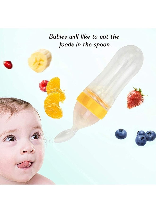 RollsTimi  Leak-proof Food Dispensing Silicone Baby Feeding Bottle and Spoon, Yellow Clear - Image 1
