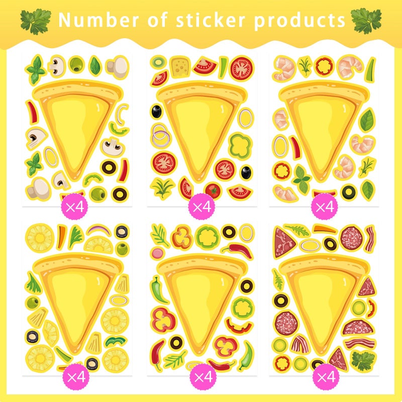 DUJAA 24 Sheets Make Your Own Pizza Stickers for Kids, Pizza Party & Family Night, Food Stickers, Motivational Reward Stickers for Teachers and Students - Image 3