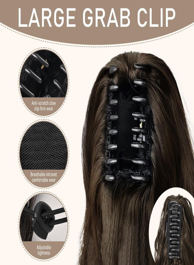 FREEORR Claw Clip Ponytail Hair Extension, 14”Ponytail Clip in Claw Hair Extension, Long Curly Claws Clips in Pony Tail Extensions for Women, Natural Hairpiece- Dark Brown - Image 2
