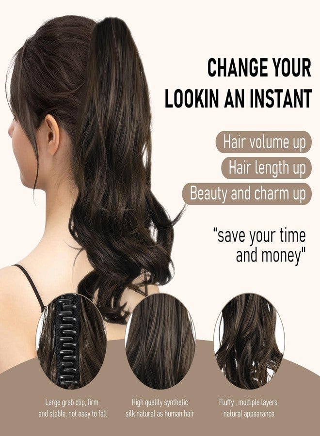 FREEORR Claw Clip Ponytail Hair Extension, 14”Ponytail Clip in Claw Hair Extension, Long Curly Claws Clips in Pony Tail Extensions for Women, Natural Hairpiece- Dark Brown - Image 3
