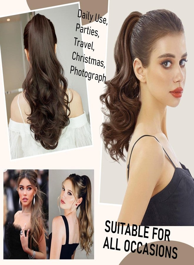 FREEORR Claw Clip Ponytail Hair Extension, 14”Ponytail Clip in Claw Hair Extension, Long Curly Claws Clips in Pony Tail Extensions for Women, Natural Hairpiece- Dark Brown - Image 4