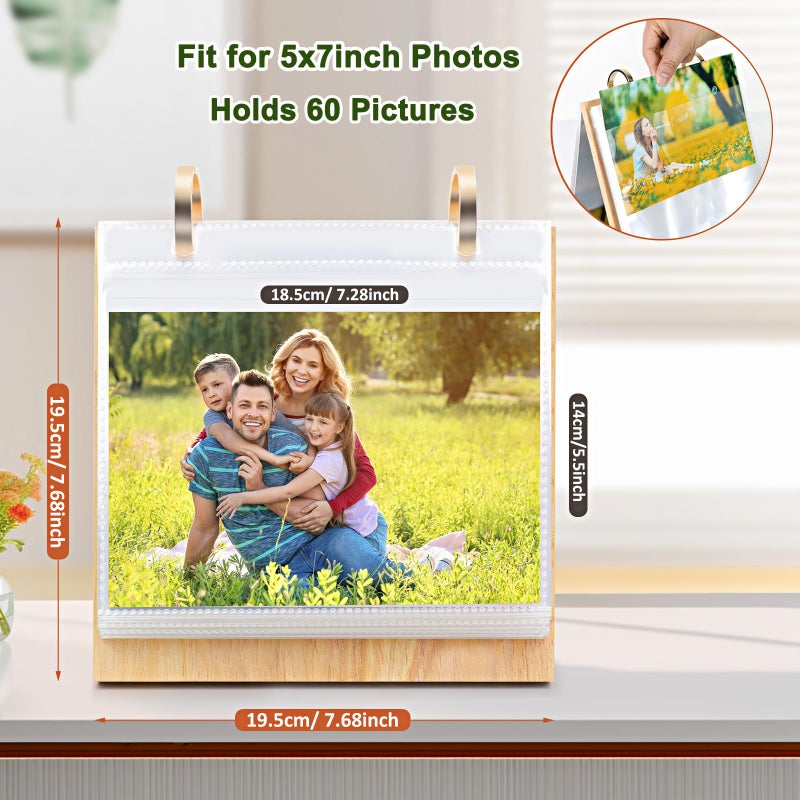 ZEEYUAN 5x7 Landscape Picture Frame for Office Desk 5x7 Flip Photo Album Horizontal Standing on Tabletop Photo Collection, Mother's Day Gift for Mom From Daughter Son - Image 4
