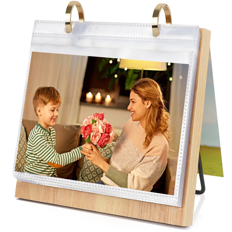 ZEEYUAN 5x7 Landscape Picture Frame for Office Desk 5x7 Flip Photo Album Horizontal Standing on Tabletop Photo Collection, Mother's Day Gift for Mom From Daughter Son - Image 1