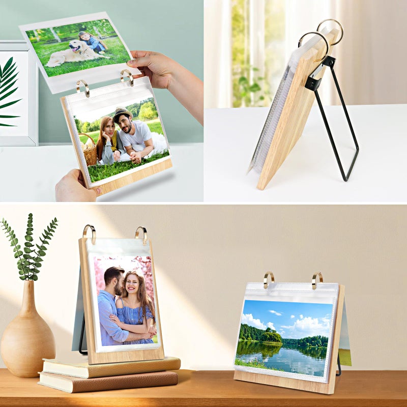 ZEEYUAN 5x7 Landscape Picture Frame for Office Desk 5x7 Flip Photo Album Horizontal Standing on Tabletop Photo Collection, Mother's Day Gift for Mom From Daughter Son - Image 5