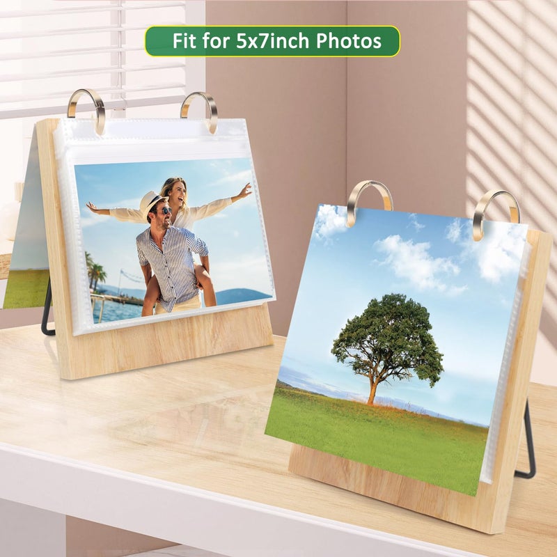 ZEEYUAN 5x7 Landscape Picture Frame for Office Desk 5x7 Flip Photo Album Horizontal Standing on Tabletop Photo Collection, Mother's Day Gift for Mom From Daughter Son - Image 3