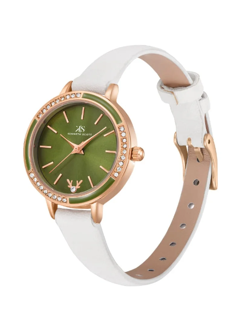 KENNETH SCOTT Kenneth Scott K23511-RLWH Women's Analog Display Watch & Polyurethane Strap White