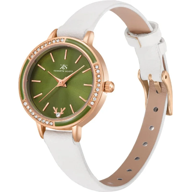 KENNETH SCOTT Kenneth Scott K23511-RLWH Women's Analog Display Watch & Polyurethane Strap White