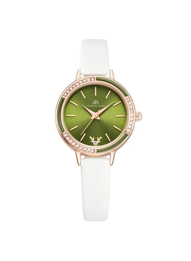 KENNETH SCOTT Kenneth Scott K23511-RLWH Women's Analog Display Watch & PU Strap White