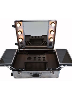 MAYLAN Makeup Train Stand Case With Pro Studio Artist Trolley And Lights, Silver  Medium  - Image 3