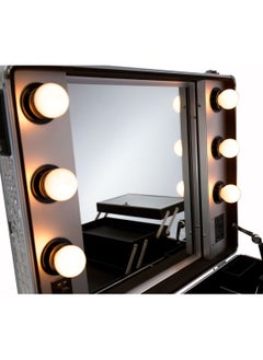 MAYLAN Makeup Train Stand Case With Pro Studio Artist Trolley And Lights, Silver  Medium  - Image 4