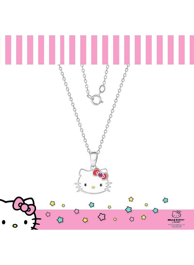 Hello Kitty قلادة نسائية من سانريو بترخيص رسمي، قلادة مطلية بالفضة مع قلادة من المينا والكريستال - Image 3