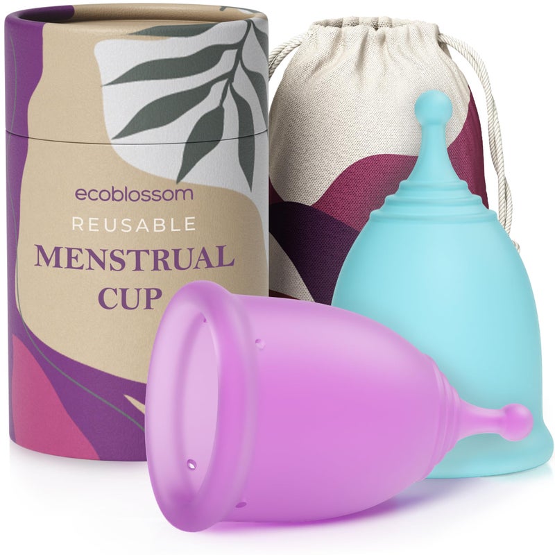 EcoBlossom Reusable Menstrual Cup Set The Most Reliable Medical Grade Silicone Period Cups Comfortably use for 12 Hours Small Large