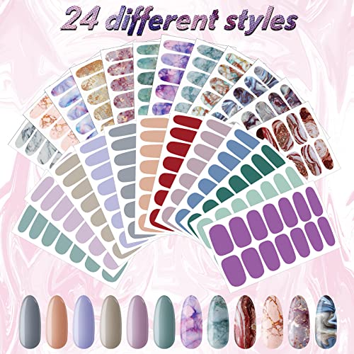 Maitys 336 Pieces 24 Sheets Full Wrap Nail Polish Strips Stickers Self Adhesive Gel Nail Strips Art Decals with File for Women DIY Decorations(Marble Style) - Image 2