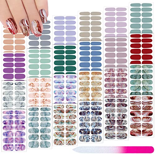 Maitys 336 Pieces 24 Sheets Full Wrap Nail Polish Strips Stickers Self Adhesive Gel Nail Strips Art Decals with File for Women DIY Decorations(Marble Style) - Image 1