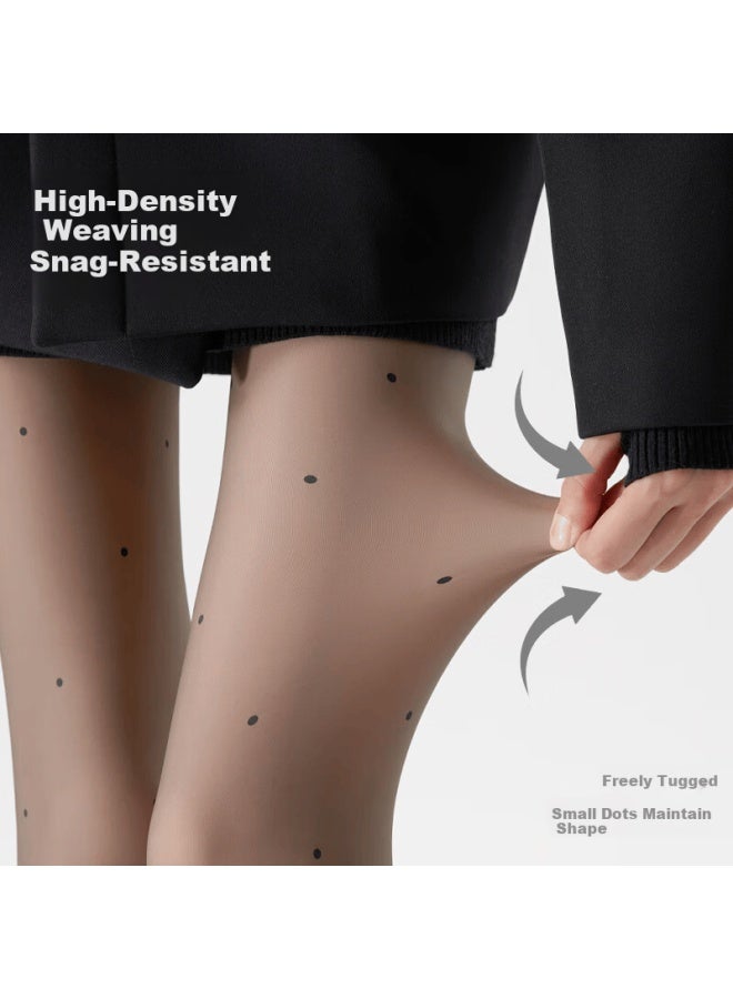 Picking up socks Shiwa Ji Polka Dot Black Sheer Leggings Women's Autumn Winter Fleece-lined Black Transparent Tights Anti-snag Slimming Single-layer Base Pants Tights - Image 3