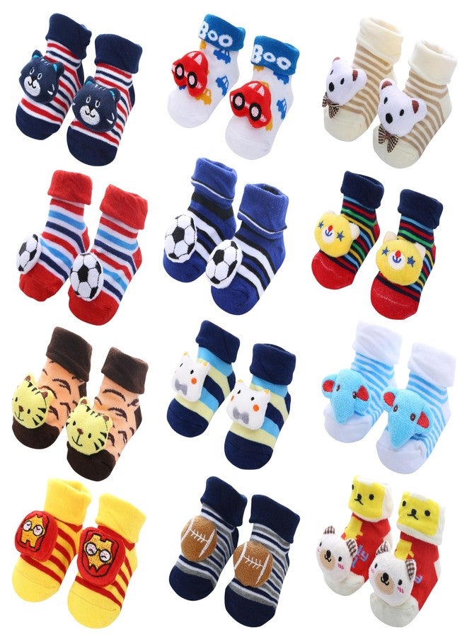 Kidbee Baby Colourful Cartoon Face Socks Ankle length (0-12 Months) (Boys Multicolor, 2) - Image 1