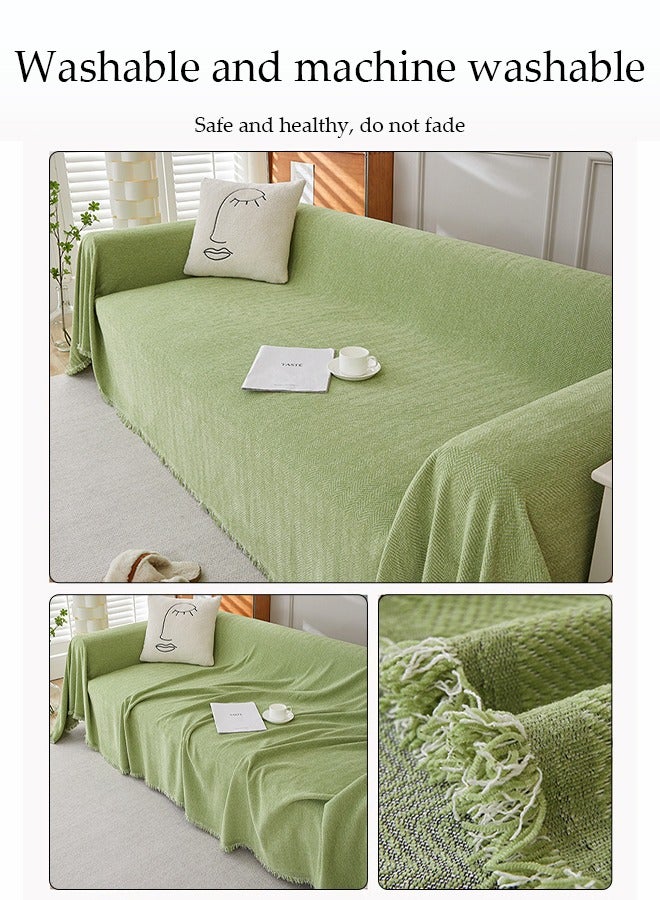 DUNISO Chenier Sofa Cover, Double Sided Sofa Protection Cover, Breathable Nap Blanket, With Tassels, Not Easy To Pilling, Wear Resistant And Scratch Resistant, Suitable For All Seasons, Suitable For Two Seater Sofas, 180 * 230cm，Green - Image 4