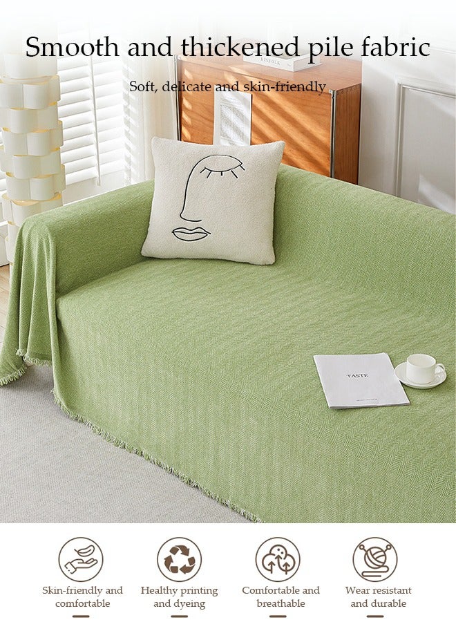 DUNISO Chenier Sofa Cover, Double Sided Sofa Protection Cover, Breathable Nap Blanket, With Tassels, Not Easy To Pilling, Wear Resistant And Scratch Resistant, Suitable For All Seasons, Suitable For Two Seater Sofas, 180 * 230cm，Green - Image 3