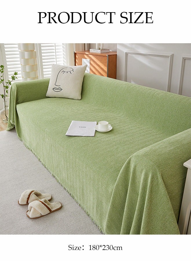 DUNISO Chenier Sofa Cover, Double Sided Sofa Protection Cover, Breathable Nap Blanket, With Tassels, Not Easy To Pilling, Wear Resistant And Scratch Resistant, Suitable For All Seasons, Suitable For Two Seater Sofas, 180 * 230cm，Green - Image 2