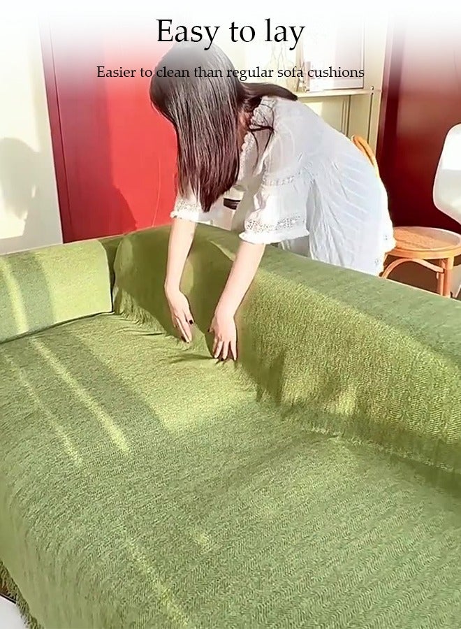 DUNISO Chenier Sofa Cover, Double Sided Sofa Protection Cover, Breathable Nap Blanket, With Tassels, Not Easy To Pilling, Wear Resistant And Scratch Resistant, Suitable For All Seasons, Suitable For Two Seater Sofas, 180 * 230cm，Green - Image 5