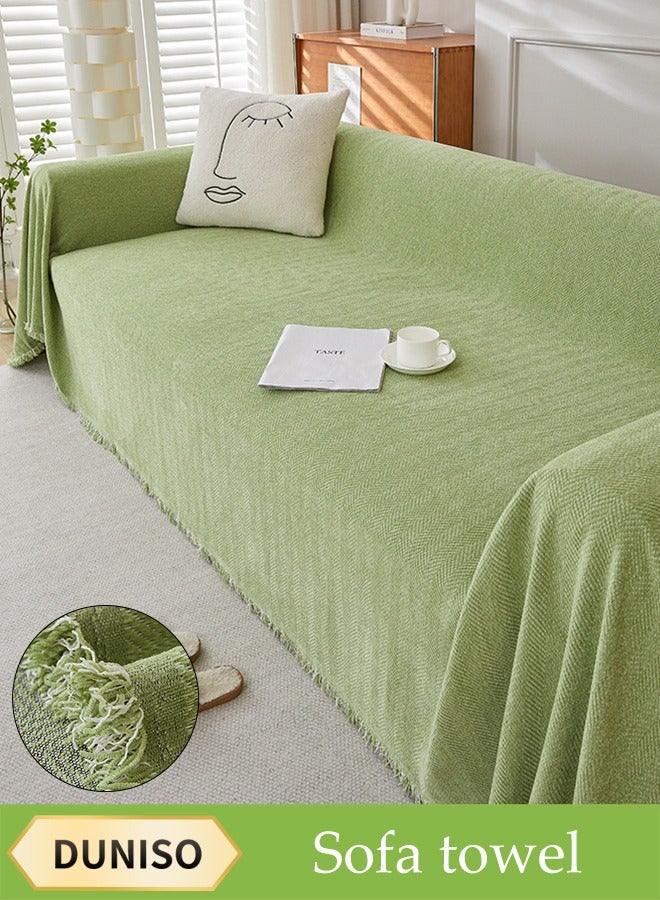 DUNISO Chenier Sofa Cover, Double Sided Sofa Protection Cover, Breathable Nap Blanket, With Tassels, Not Easy To Pilling, Wear Resistant And Scratch Resistant, Suitable For All Seasons, Suitable For Two Seater Sofas, 180 * 230cm，Green - Image 1