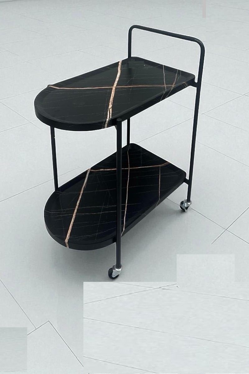 Generic TWO STOREY WOODEN FOOD SERVING TROLLEY WITH WHEELS 