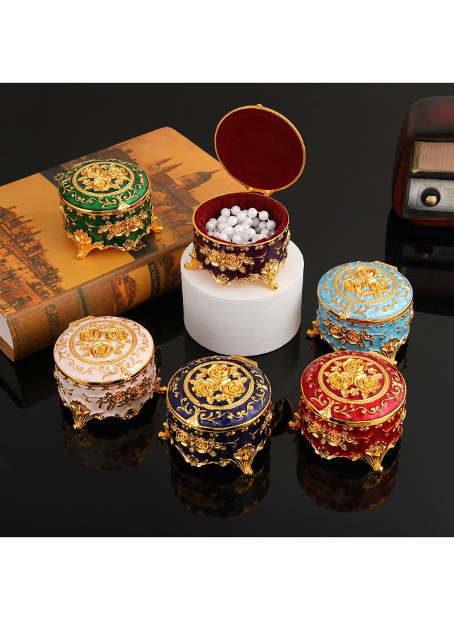 8*8*5cm | Enamel Rose Jewelry Box in Peacock Blue | Intricate Embossed Design, Velvet Lining Interior, Decorative Home Décor | Organized Storage for Necklaces, Rings, Earrings | Elegant Gift for Women & Home - Image 2