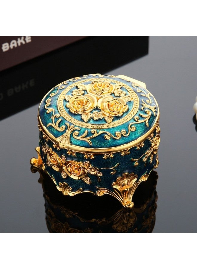 8*8*5cm | Enamel Rose Jewelry Box in Peacock Blue | Intricate Embossed Design, Velvet Lining Interior, Decorative Home Décor | Organized Storage for Necklaces, Rings, Earrings | Elegant Gift for Women & Home - Image 1