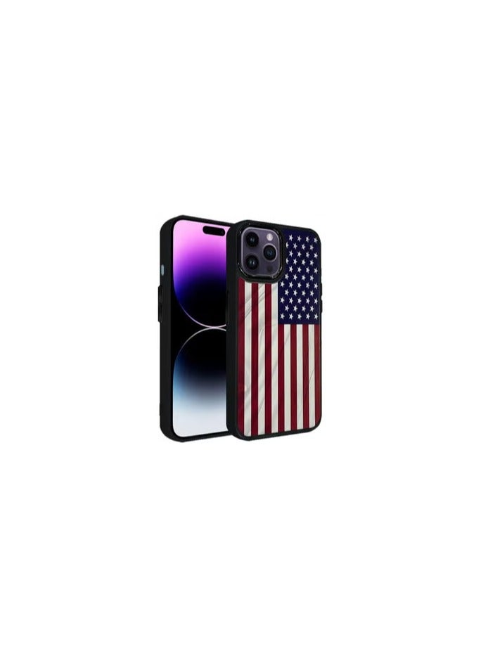 CATANES (for iPhone 14 Pro) Case, Hard PC Case, Shockproof Protective Case Cover / American Flag - Side Black - Image 1