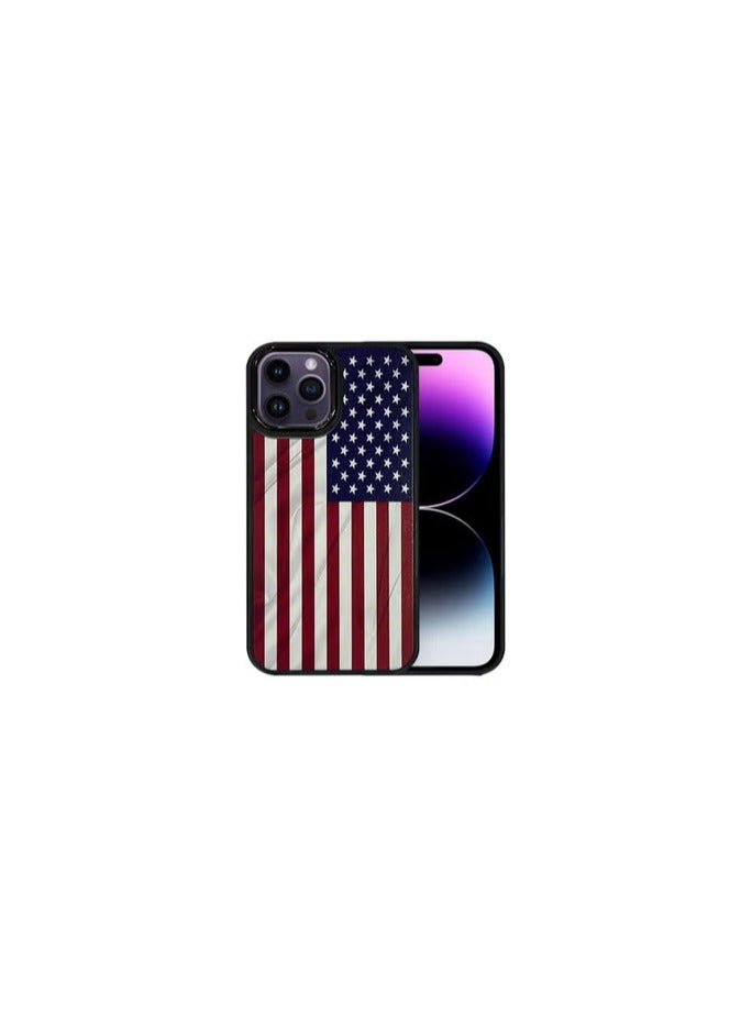 CATANES (for iPhone 14 Pro) Case, Hard PC Case, Shockproof Protective Case Cover / American Flag - Side Black - Image 2
