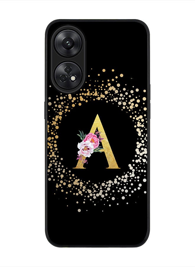 Stylizedd Rugged Black edge case for Reno 8T 4G, Slim fit Rubber Edges Thin Cover -  Custom Monogram Initial Letter Floral Pattern Alphabet - A  (Black ) - Image 1
