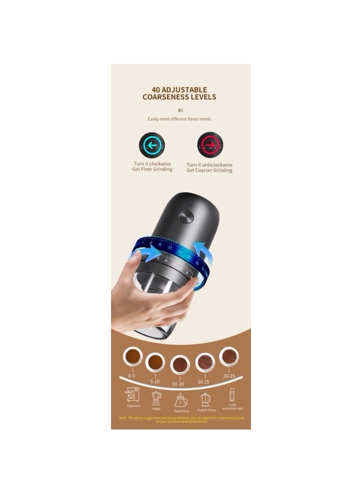 Portable electric coffee grinder, rechargeable electric coffee grinder with 40 adjustable settings,35g Capacity， with conical ceramic burrs, home office travel outdoor coffee bean grinder  - Image 4