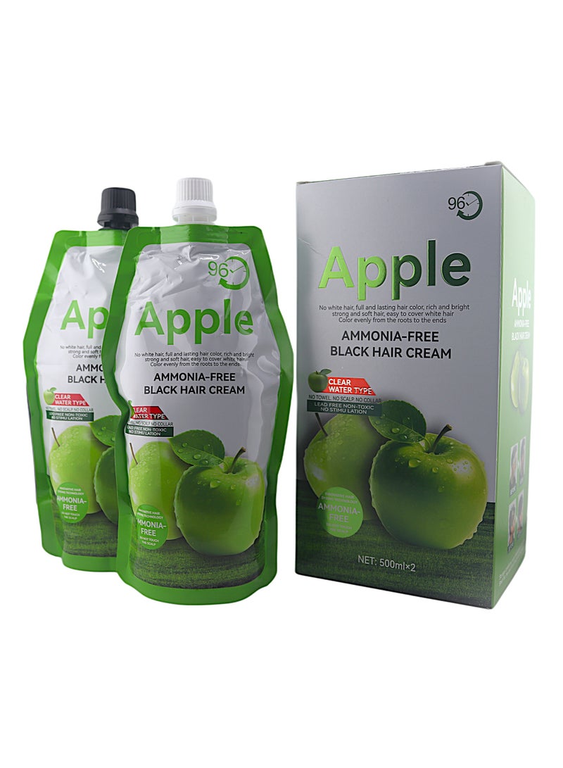 كريم تلوين الشعر الأسود الخالي من الأمونيا من التفاح 96H نوع الماء الشفاف خالي من الرصاص وغير سام ولا يوجد تحفيز 500*2