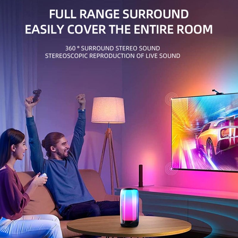 Wireless BT Speaker: 2 Mic, Powerful Bass, LED Ambient Lighting - TWS+ BT Connectivity, Voice Assistant Control, 10 Hours Playtime for Home Karaoke, Outdoor Parties - Image 3