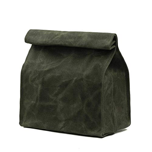Kaaltisy Waxed Canvas Lunch Bags Heavy Duty Lunch Box Ecofriendly Reusable Lunch Sack with Hook and Loop Closure Green Hard Handfeel