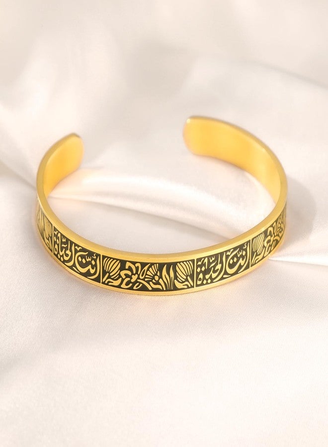 VASSAGO Ayatul Kursi Bracelet for Women Men Islamic Gifts Muslim Allah Quran Openable Bangles Arabic Calligraphy Lotus Flower Cuff Bracelets Islam Eid Ramadan Jewelry (Islamic Bracelet-G) - Image 3
