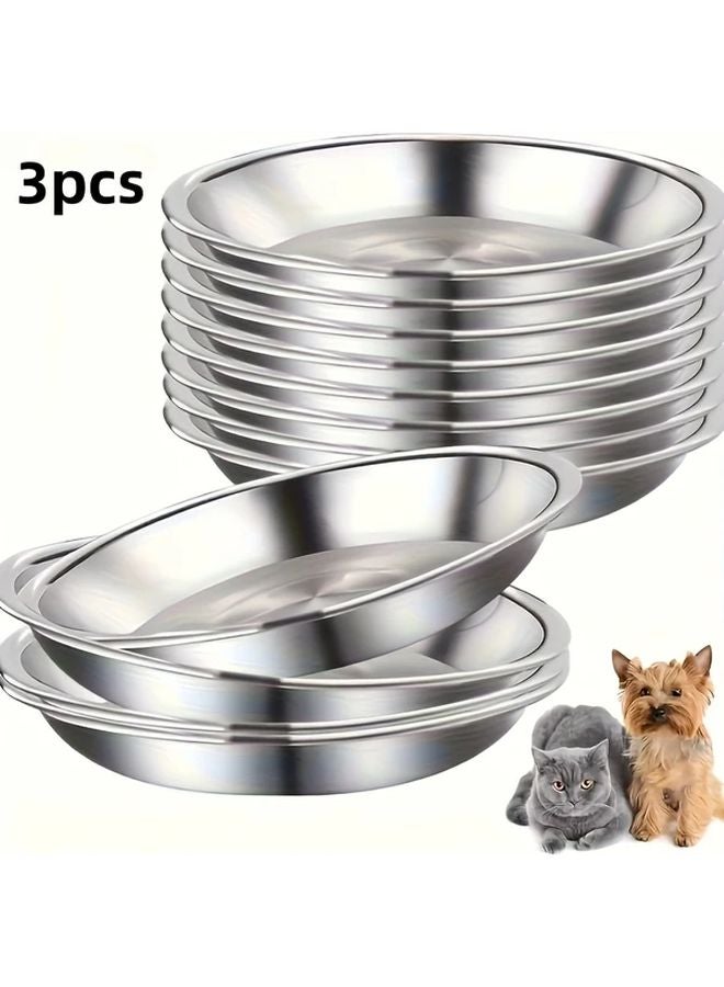 3 قطع من أوعية القطط المصنوعة من الفولاذ المقاوم للصدأ مقاومة للانزلاق، صحون طعام وشراب آمنة في غسالة الصحون - Image 1