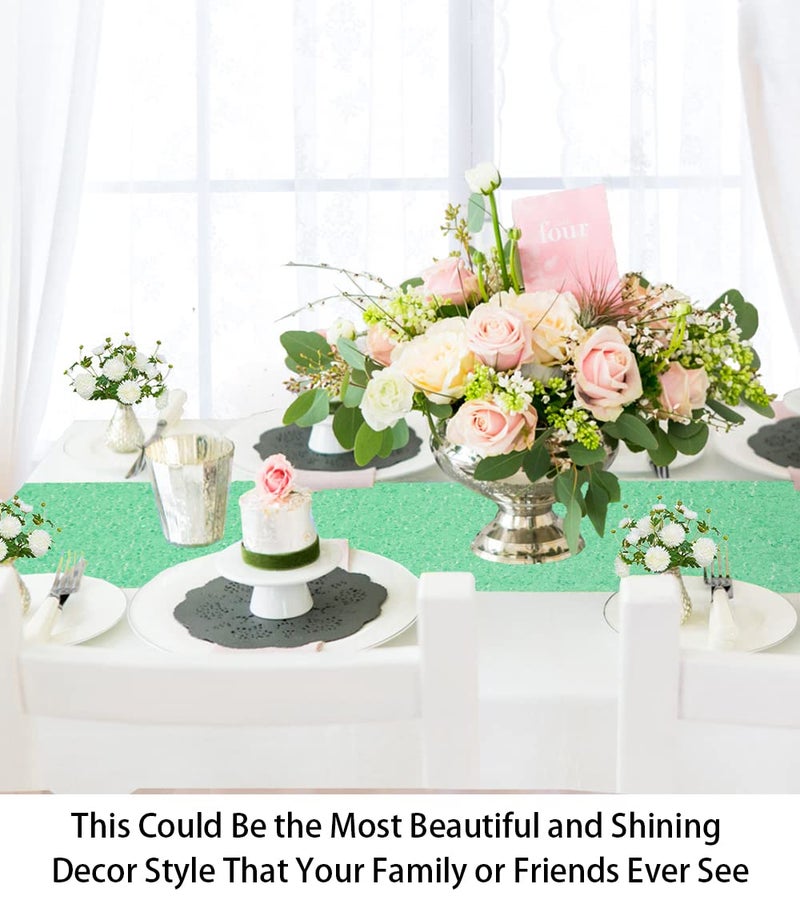 ShiDianYi 12''*72'' Mint Green Sequin Table Runner Sparkly Metallic Sequin Runner for Wedding Party Dinner Reception Light Green Christmas Table Runner 72 Inches Long Sequence Table Runner - Image 4