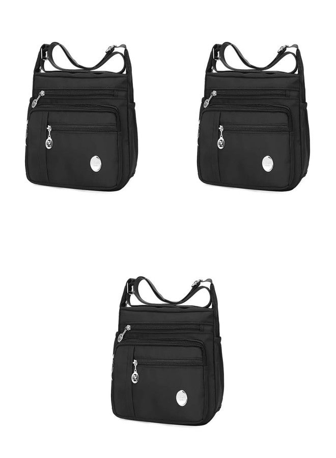PALAY® Womens Crossbody Bag Nylon Waterproof Multipocket Sling Adjustable Shoulder Strap Black 25x21x10cm 3 PCS - Image 1