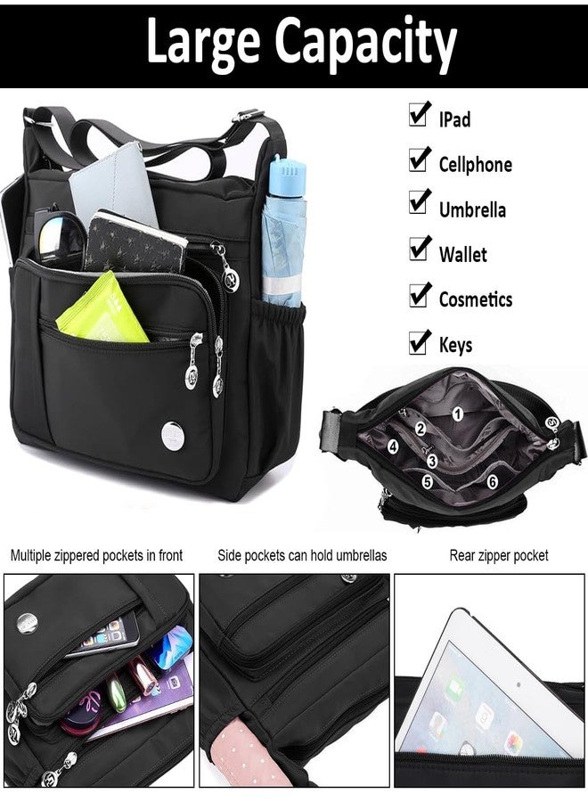 PALAY® Womens Crossbody Bag Nylon Waterproof Multipocket Sling Adjustable Shoulder Strap Black 25x21x10cm 3 PCS - Image 5