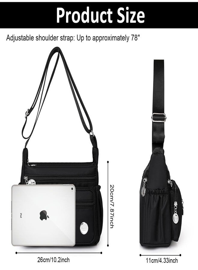 PALAY® Womens Crossbody Bag Nylon Waterproof Multipocket Sling Adjustable Shoulder Strap Black 25x21x10cm 3 PCS - Image 2