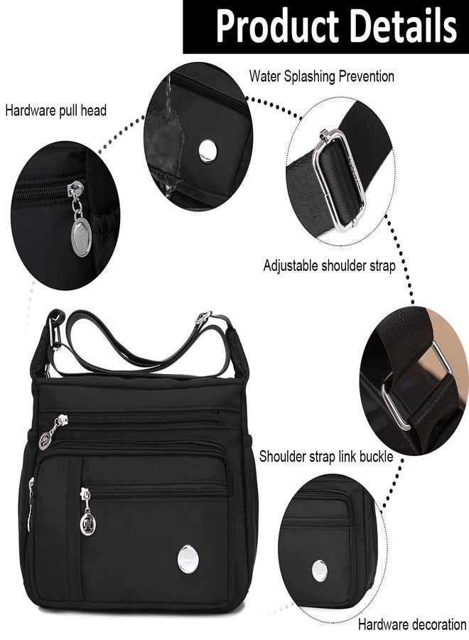 PALAY® Womens Crossbody Bag Nylon Waterproof Multipocket Sling Adjustable Shoulder Strap Black 25x21x10cm 3 PCS - Image 3