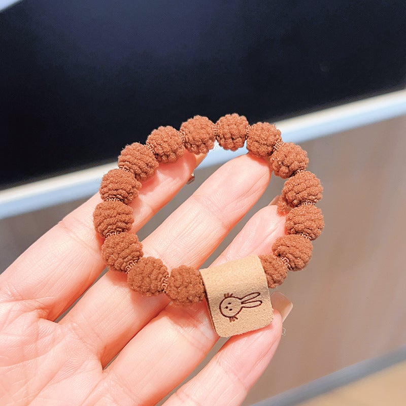 Generic Brown high elastic rabbit hair band lotus root knot hair rope Internet celebrity hair rope cute rubber band basic durable hair tie headdress H190 coffee color