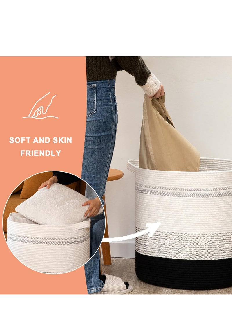 80L Laundry Hamper,Storage Basket with Handles,Decorative Basket for Living room,Woven Storage Basket for Toys Bin,Pillows, Blankets,Clothes 20x18in Gradient Dark - Image 5