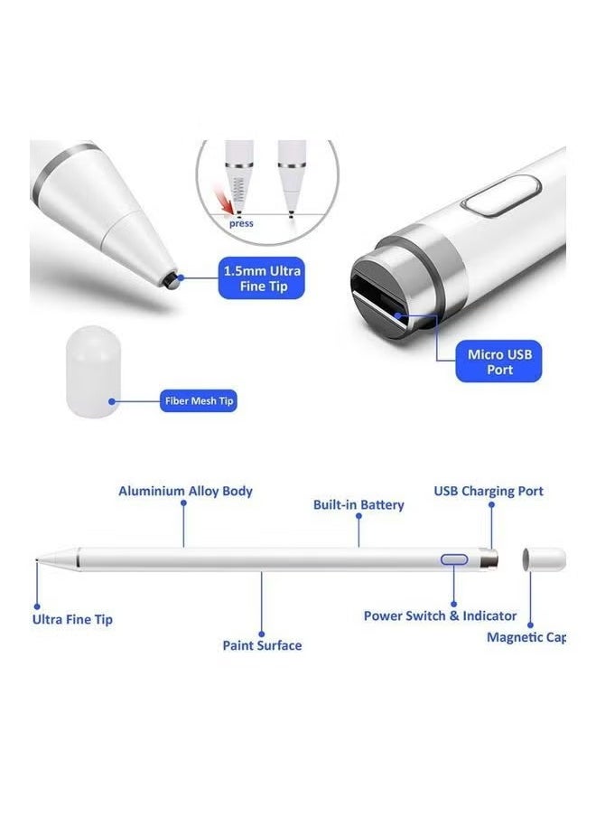 URBBKING High Tech Smart Stylus Pen For iPad/ Tab/ Mediapad White  - Image 4
