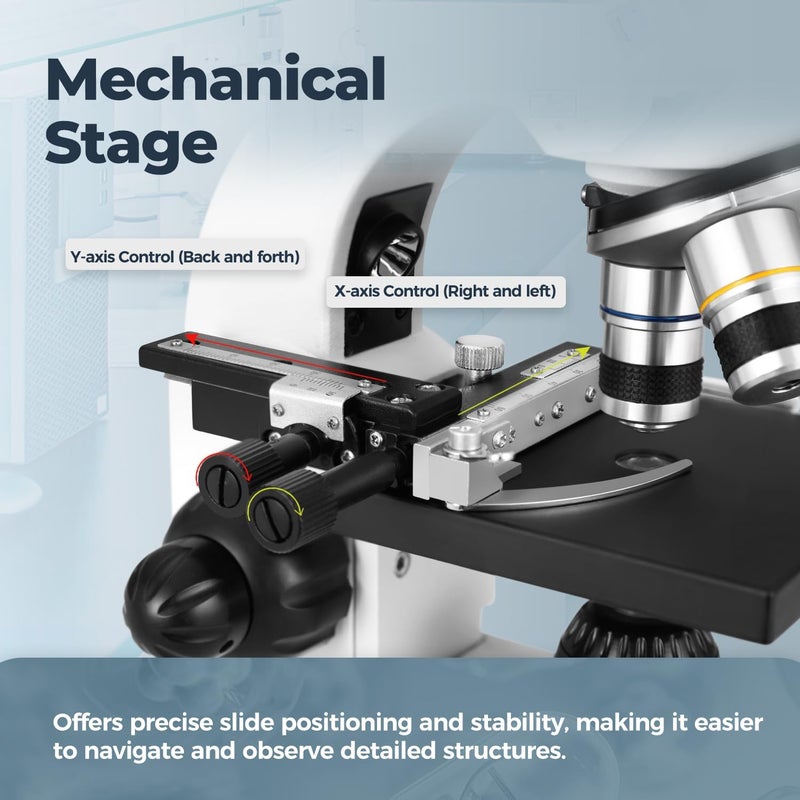 SAKO 40-2000X Microscope for Kids Students Adults, with Mechanical Stage, Carry Bag & Slides Set Metal Body Microscope for Science Education School Laboratory - Image 2