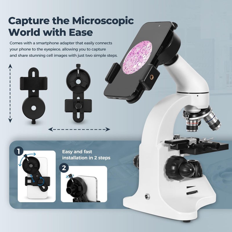SAKO 40-2000X Microscope for Kids Students Adults, with Mechanical Stage, Carry Bag & Slides Set Metal Body Microscope for Science Education School Laboratory - Image 5