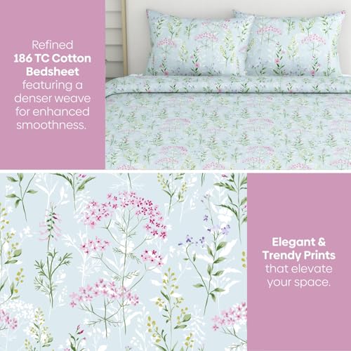 haus & kinder Bedsheet,100% Cotton Double Bed Sheet, 186 TC Pure Cotton Bedsheet for Queen Size Bed, with 2 Pillow Covers, (100 x 90 Inches) - Elegant Blooms - Image 4