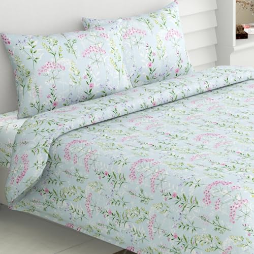 haus & kinder Bedsheet,100% Cotton Double Bed Sheet, 186 TC Pure Cotton Bedsheet for Queen Size Bed, with 2 Pillow Covers, (100 x 90 Inches) - Elegant Blooms - Image 1